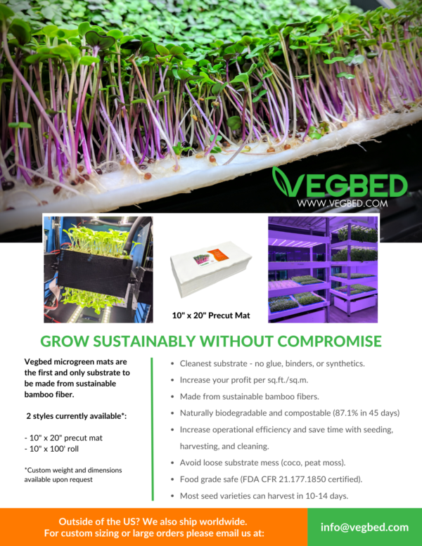 VegBed Microgreens Substrate Product Specs